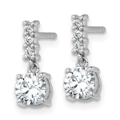 Sterling Silver Rhodium-plated Polished Round CZ Post Dangle Earrings - 2
