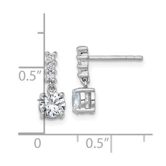 Sterling Silver Rhodium-plated Polished Round CZ Post Dangle Earrings - 2