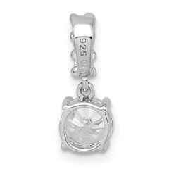 Sterling Silver Rhodium-plated Polished Round CZ Dangling Chain Slide Pendant