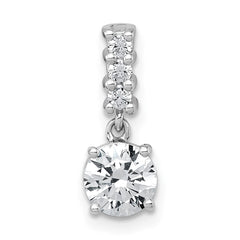 Sterling Silver Rhodium-plated Polished Round CZ Dangling Chain Slide Pendant