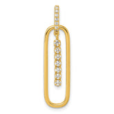 Sterling Silver Gold-tone with White CZ Oblong Dangle Pendant