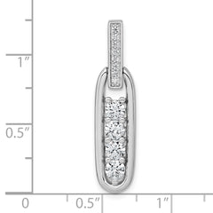 Sterling Silver Rhodium-plated Polished CZ Elongated Oval Pendant