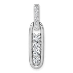 Sterling Silver Rhodium-plated Polished CZ Elongated Oval Pendant