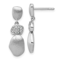 Sterling Silver Rhodium-plated Brushed and Polished Crystal Dangle Post Earrings
