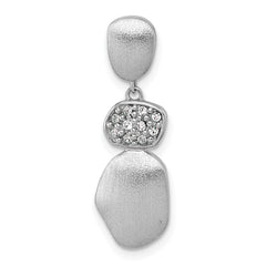 Sterling Silver Rhodium-plated Brushed and Polished Crystal Chain Slide Pendant