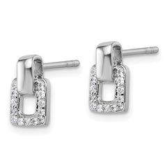 Sterling Silver Rhodium-plated Polished CZ Square Post Earrings