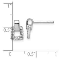 Sterling Silver Rhodium-plated Polished CZ Square Post Earrings