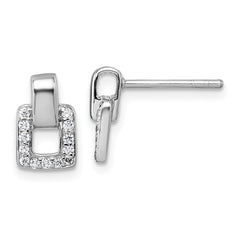 Sterling Silver Rhodium-plated Polished CZ Square Post Earrings