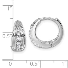 Sterling Silver Rhodium-plated Polished and Grooved White CZ Polished Hinged Hoop Earrings