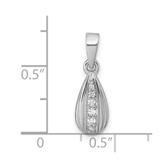 Sterling Silver Rhodium-plated Polished and Grooved White CZ Tear Drop Pendant