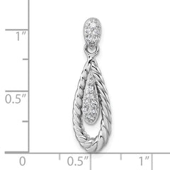 Sterling Silver Rhodium-plated Polished CZ Twisted Teardrop Pendant