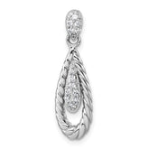 Sterling Silver Rhodium-plated Polished CZ Twisted Teardrop Pendant