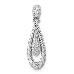 Sterling Silver Rhodium-plated Polished CZ Twisted Teardrop Pendant