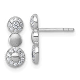 Sterling Silver Rhodium-plated Polished and Satin CZ 3-Circles Post Earrings