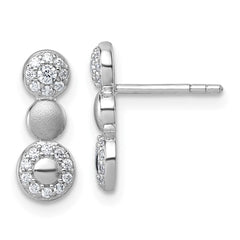 Sterling Silver Rhodium-plated Polished and Satin CZ 3-Circles Post Earrings