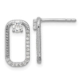 Sterling Silver Rhodium-plated CZ Textured Rectangle Post Earrings