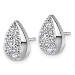 Sterling Silver Rhodium-plated Pave CZ Teardrop Post Earrings