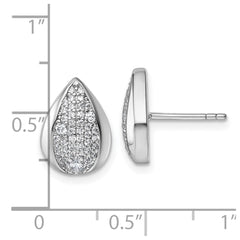 Sterling Silver Rhodium-plated Pave CZ Teardrop Post Earrings