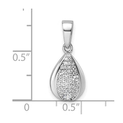 Sterling Silver Rhodium-plated Pave CZ Teardrop Pendant