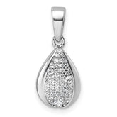 Sterling Silver Rhodium-plated Pave CZ Teardrop Pendant