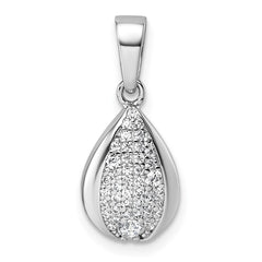 Sterling Silver Rhodium-plated Pave CZ Teardrop Pendant