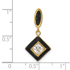 Sterling Silver Gold-plated CZ and Black Enameled Pendant