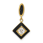 Sterling Silver Gold-plated CZ and Black Enameled Pendant