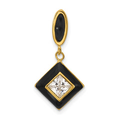 Sterling Silver Gold-plated CZ and Black Enameled Pendant