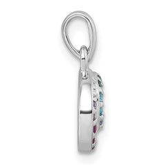 Sterling Silver Rhodium-plated Polished Rainbow CZ Double Circle Pendant