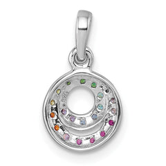 Sterling Silver Rhodium-plated Polished Rainbow CZ Double Circle Pendant