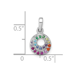 Sterling Silver Rhodium-plated Polished Rainbow CZ Double Circle Pendant