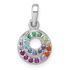 Sterling Silver Rhodium-plated Polished Rainbow CZ Double Circle Pendant