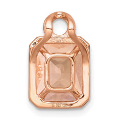 Sterling Silver Rose-tone Polished Pink Glass Stone and CZ Halo Chain Slide Pendant