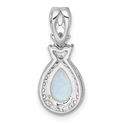Sterling Silver Rhodium-plated Polished Lab Created Opal and CZ Teardrop Halo Chain Slide Pendant