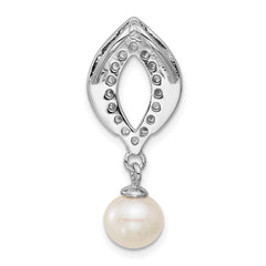 Sterling Silver Rhodium-plated Polished CZ and 6-7mm Freshwater Cultured Pearl Dangle Chain Slide Pendant