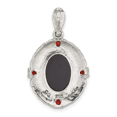 Sterling Silver Antiqued Marcasite and Garnet with Black Agate and Mother of Pearl Cameo Pendant
