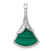 Sterling Silver Rhodium-plated Polished White CZ And Malachite Fan Pendant