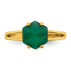 Sterling Silver Gold-tone Polished Hexagon Green Chalcedony Size 7 Ring