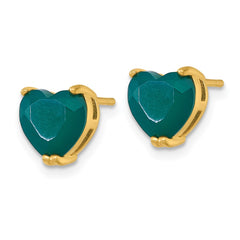 Sterling Silver Gold-tone Polished Green Chalcedony Heart Post Earrings