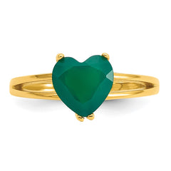 Sterling Silver Gold-tone Polished Green Chalcedony Heart Size 6 Ring