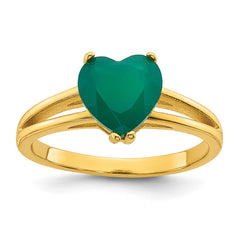 Sterling Silver Gold-tone Polished Green Chalcedony Heart Size 7 Ring