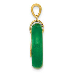 Sterling Silver Gold-tone Polished Good Luck Dangle Green Chalcedony Circle Pendant