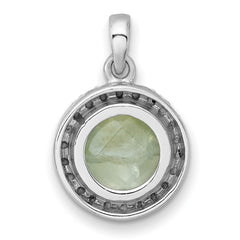 Sterling Silver Rhodium-plated Polished CZ Halo and Faceted Prehnite Circle Pendant