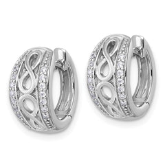 Sterling Silver Rhodium-plated Polished and Satin CZ Infinity Round Hinged Hoop Earrings
