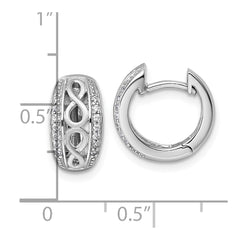 Sterling Silver Rhodium-plated Polished and Satin CZ Infinity Round Hinged Hoop Earrings