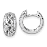 Sterling Silver Rhodium-plated Polished and Satin CZ Infinity Round Hinged Hoop Earrings