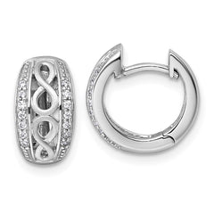Sterling Silver Rhodium-plated Polished and Satin CZ Infinity Round Hinged Hoop Earrings