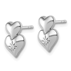 Sterling Silver Rhodium-plated Polished White CZ Double Heart Post Earrings