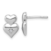 Sterling Silver Rhodium-plated Polished White CZ Double Heart Post Earrings
