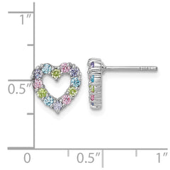 Sterling Silver Rhodium-plated Polished Pastel Blue, Pink, Green and Purple CZ Heart Post Earrings